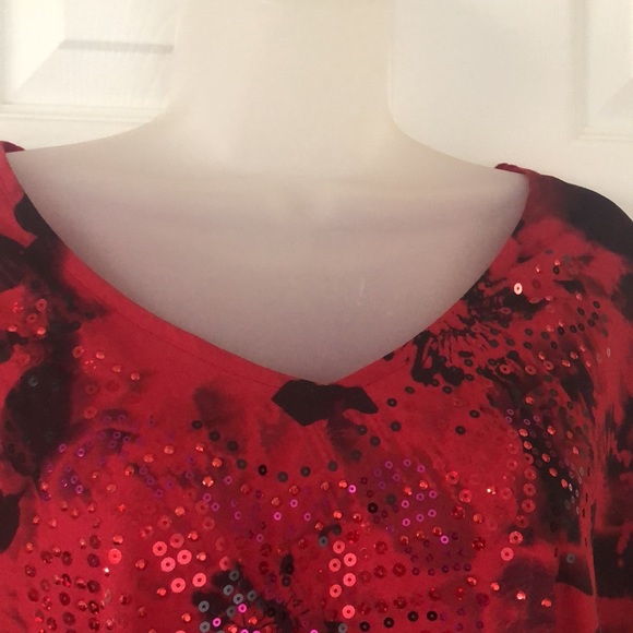 VTG Maggie Barnes Red & Black, Floral & Sequin Decor Blouse Tunic 22/24 WP - Picture 3 of 15